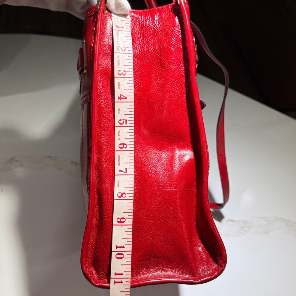 NEW MILLY Leather Crossbody/Shoulder Vintage Tote Bag, Red - Picture 15 of 16